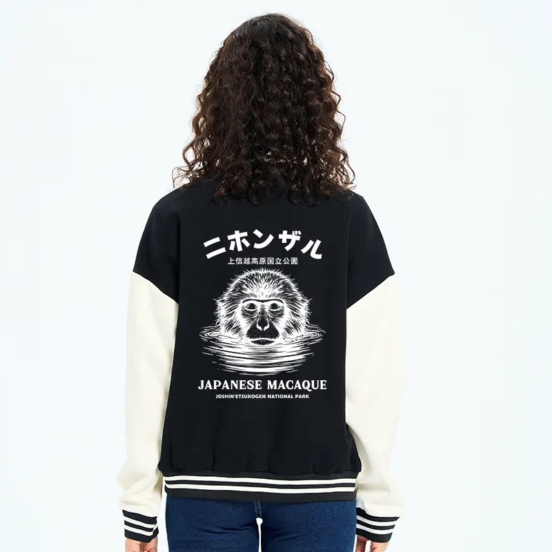 Tokyo-Tiger The Macaque Monkey In The Bath Japanese Embroidery Varsity Jacket