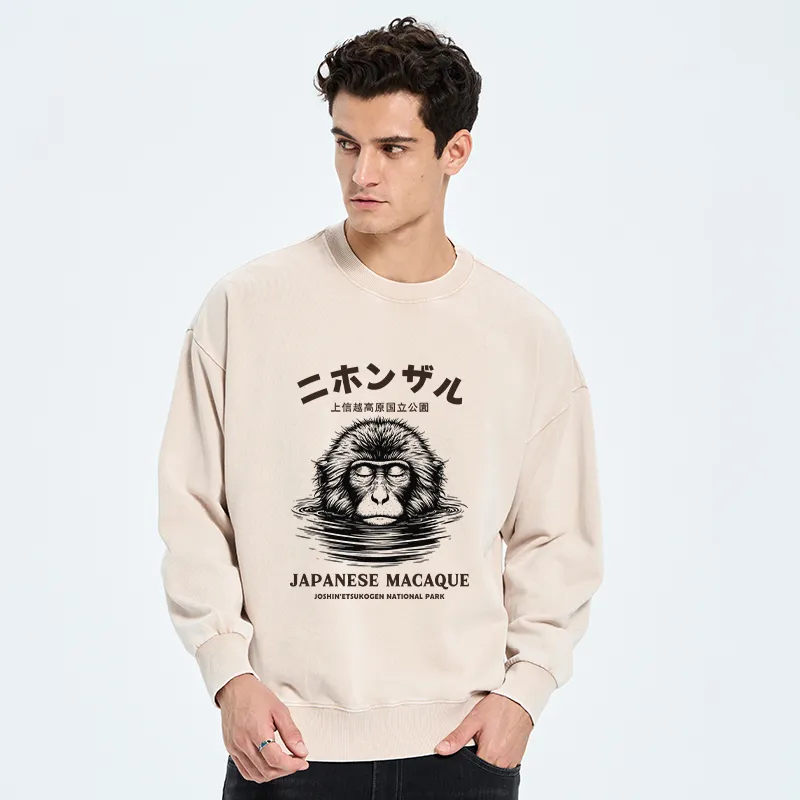 Tokyo-Tiger The Macaque Monkey In The Bath Japanese Washed Sweatshirt