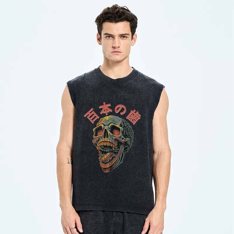 Tokyo-Tiger Terrifying And Disgusting Skull Washed Tank