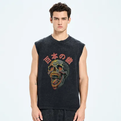 Tokyo-Tiger Terrifying And Disgusting Skull Washed Tank