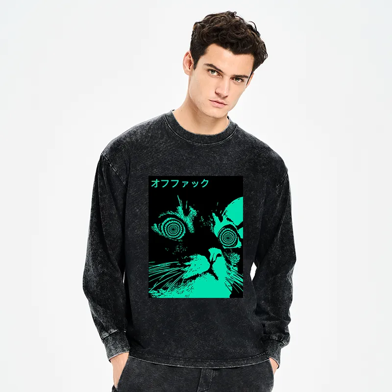 Tokyo-Tiger Cool Cat Japanese Washed Long Sleeve T-Shirt