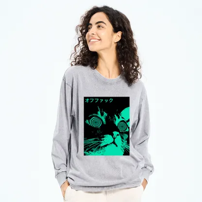 Tokyo-Tiger Cool Cat Japanese Washed Long Sleeve T-Shirt