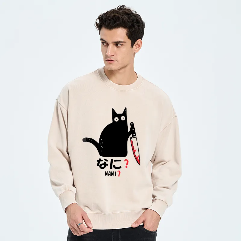Tokyo-Tiger A Puzzled Cat Holding A Knife Washed Sweatshirt