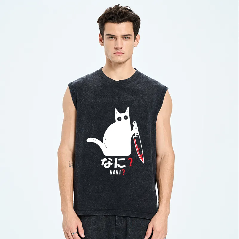 Tokyo-Tiger A Puzzled Cat Holding A Knife Washed Tank