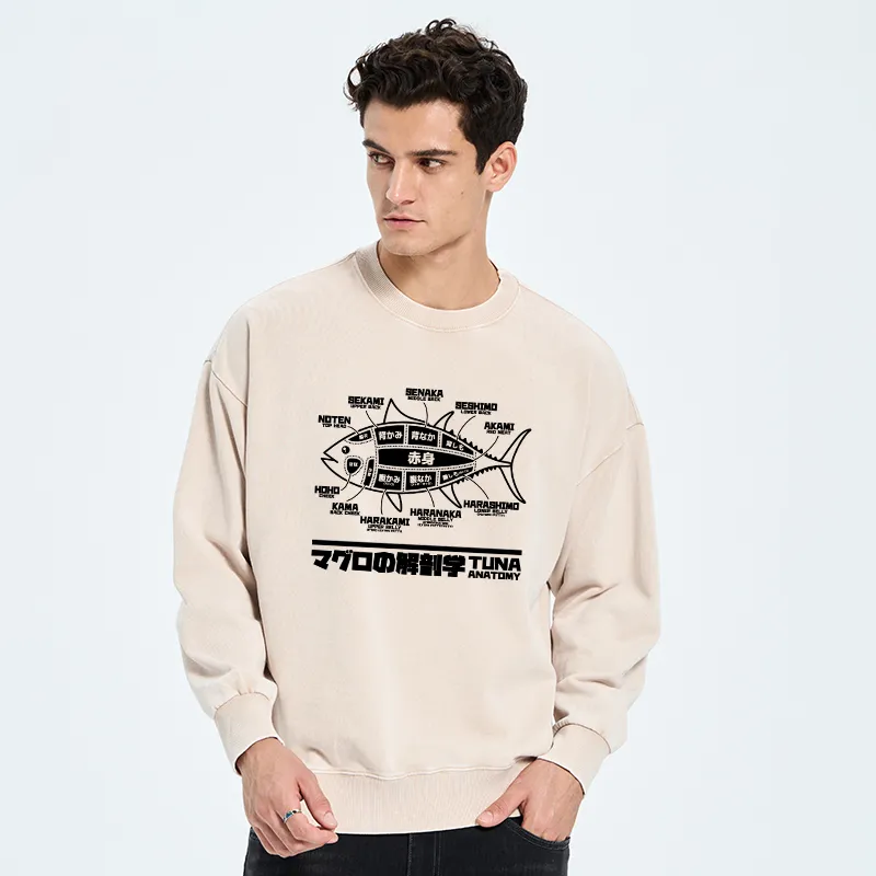 Tokyo-Tiger Tuna Dissection Map Japanese Washed Sweatshirt