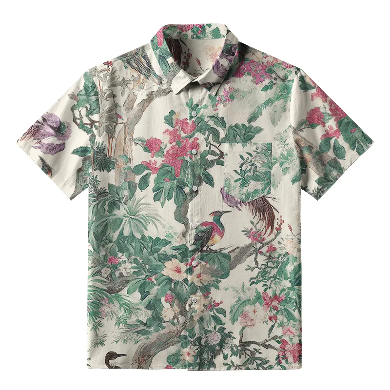 Tokyo-Tiger Flora Fowl Play Button-up Shirt