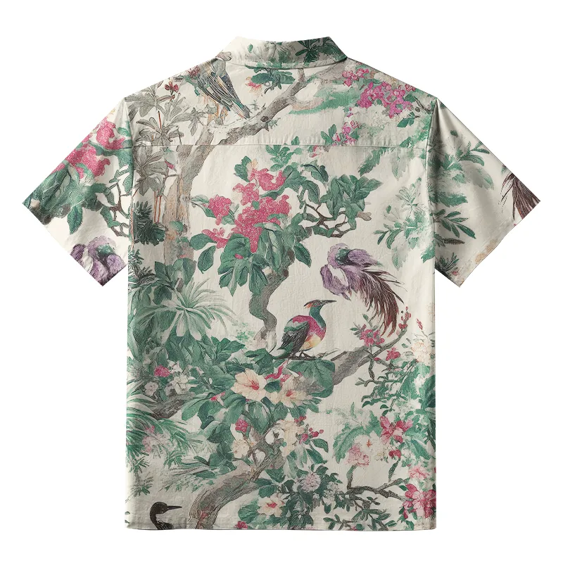 Tokyo-Tiger Flora Fowl Play Button-up Shirt