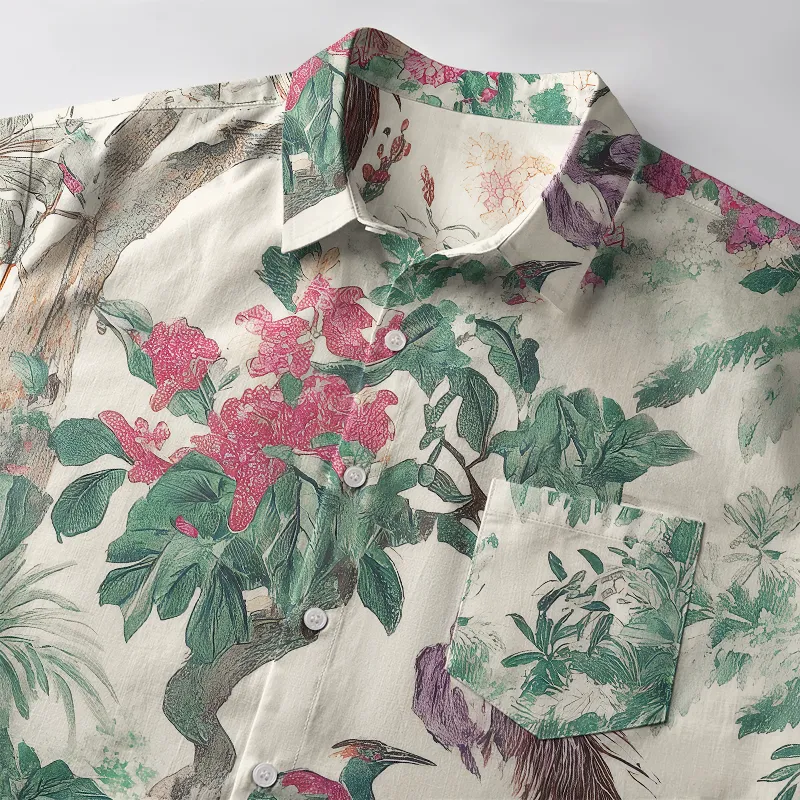Tokyo-Tiger Flora Fowl Play Button-up Shirt