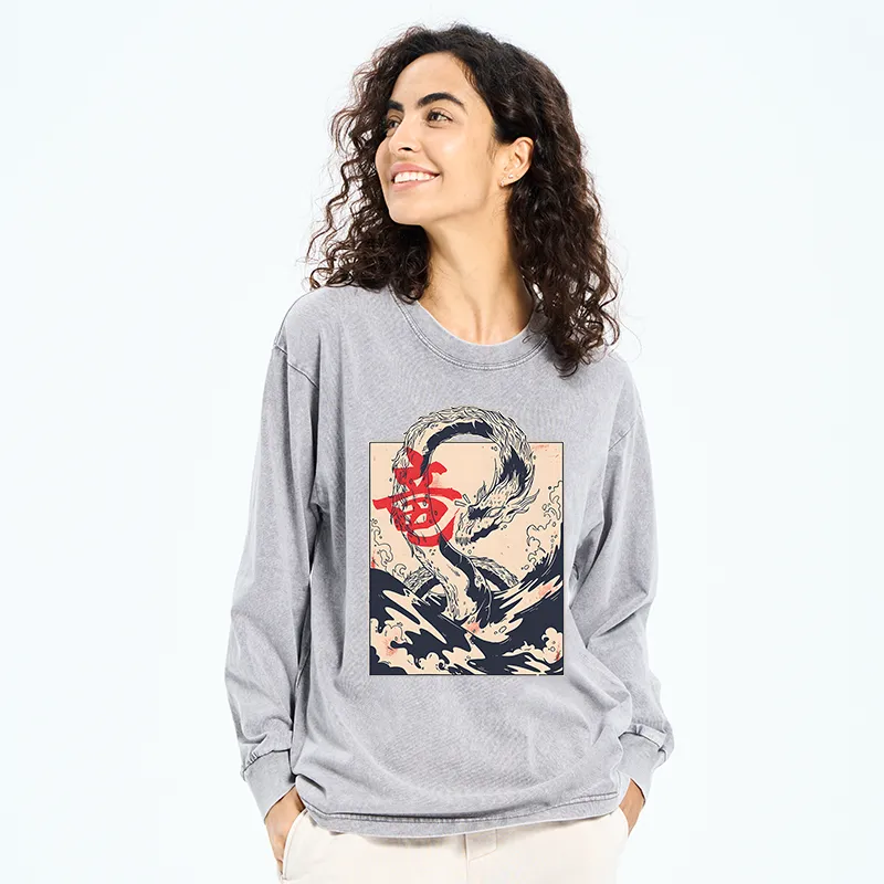 Tokyo-Tiger Sea Dragon Japanese Washed Long Sleeve T-Shirt