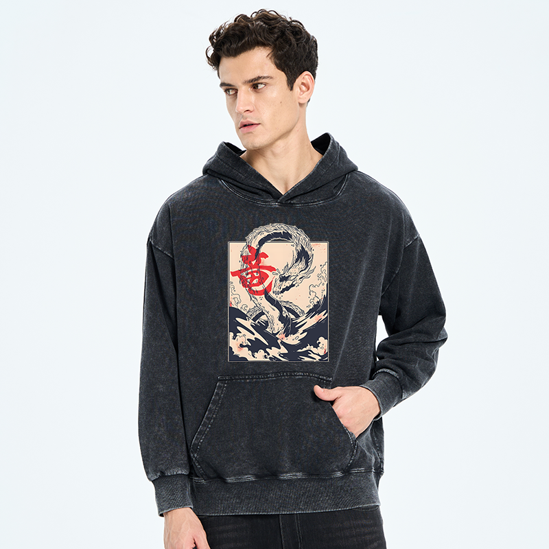 Tokyo-Tiger Sea Dragon Japanese Washed Hoodie