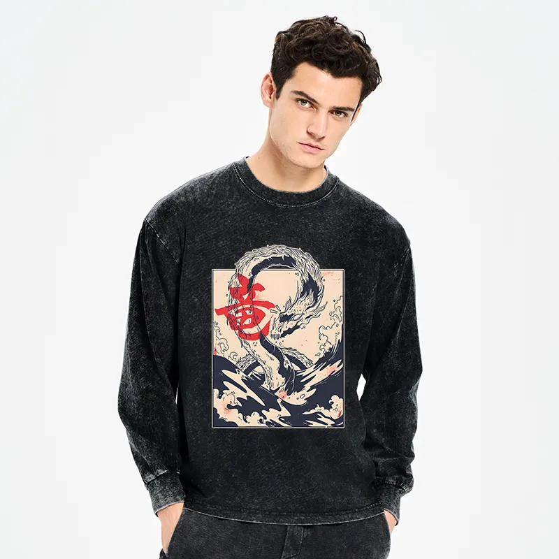 Tokyo-Tiger Sea Dragon Japanese Washed Long Sleeve T-Shirt
