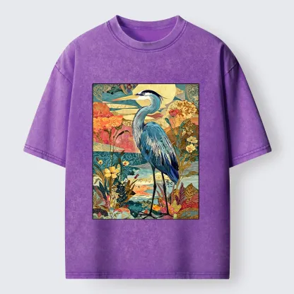Tokyo‑Tiger Heron Wild Bloom Washed T‑Shirt