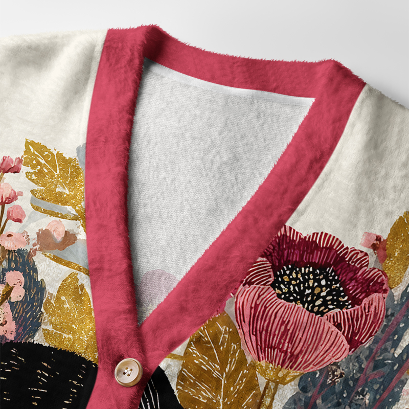 Tokyo-Tiger Botanical Dreamscape Cat Ugly Cardigan Sweater