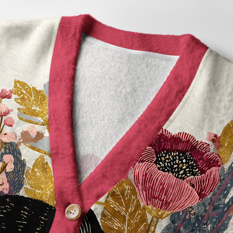 Tokyo-Tiger Botanical Dreamscape Cat Ugly Cardigan Sweater