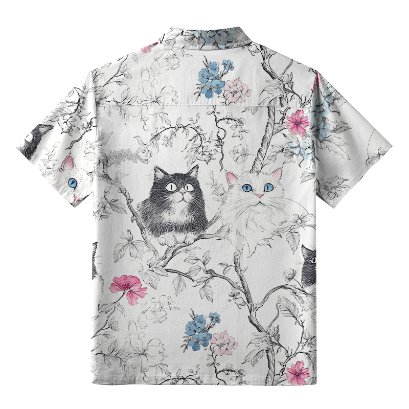 Tokyo-Tiger Black And White Cat On A Branch Aloha Hawaiian Shirt