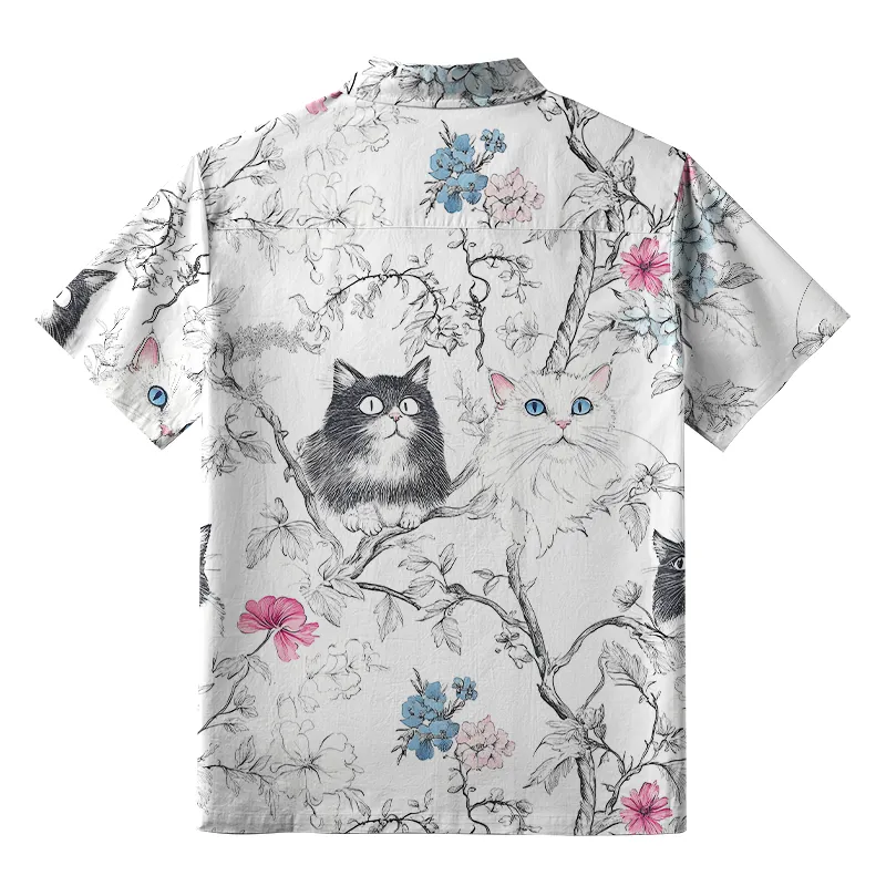 Tokyo-Tiger Black And White Cat On A Branch Button-up Shirt