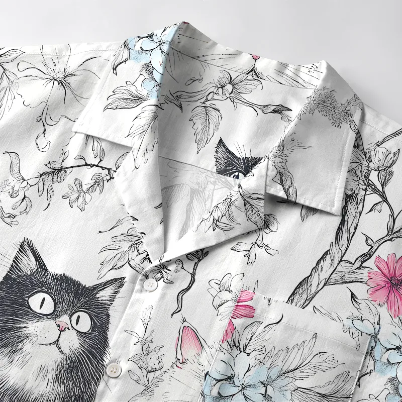 Tokyo-Tiger Black And White Cat On A Branch Aloha Hawaiian Shirt