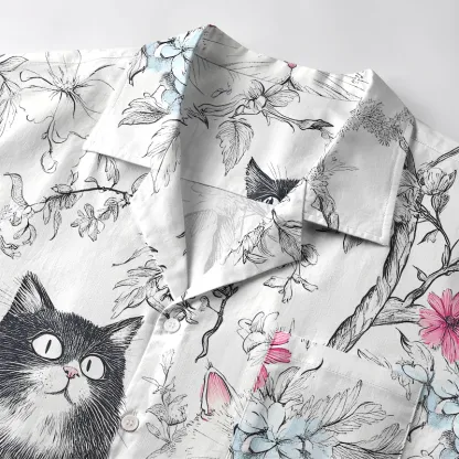 Tokyo-Tiger Black And White Cat On A Branch Aloha Hawaiian Shirt
