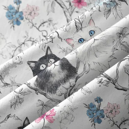 Tokyo-Tiger Black And White Cat On A Branch Aloha Hawaiian Shirt