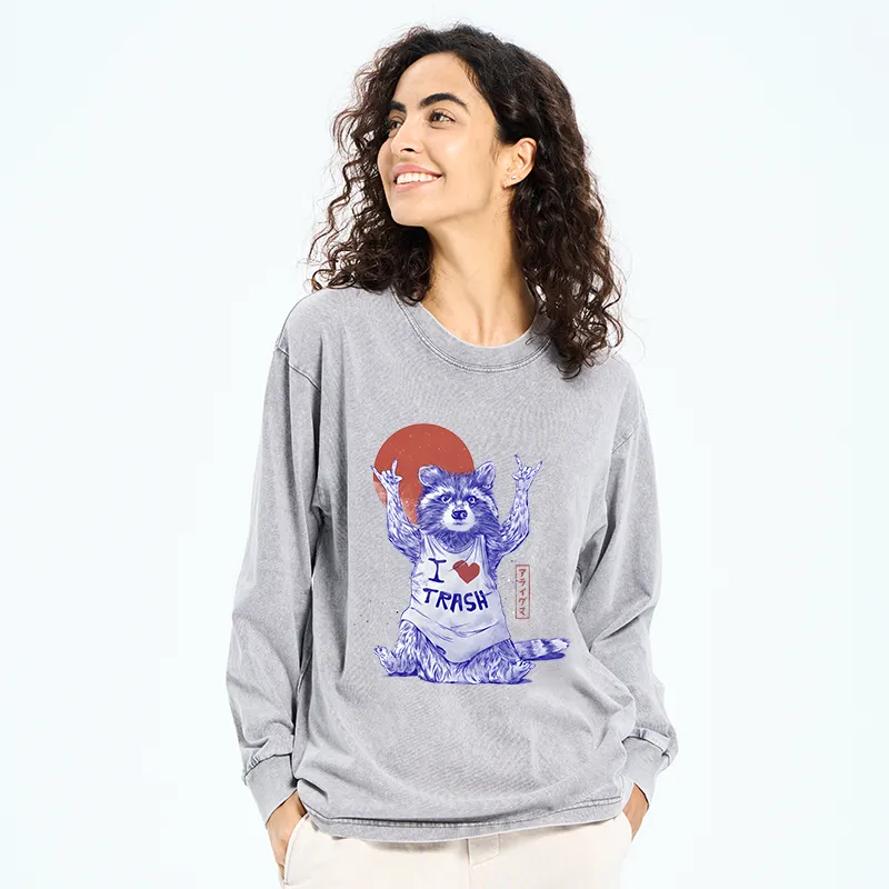 Tokyo-Tiger I love Trash Washed Long Sleeve T-Shirt
