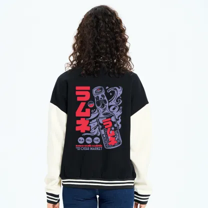Tokyo-Tiger Ramune Print Japanese Embroidery Varsity Jacket