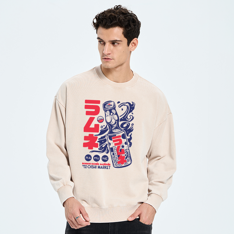 Tokyo-Tiger Ramune Print Japanese Washed Sweatshirt