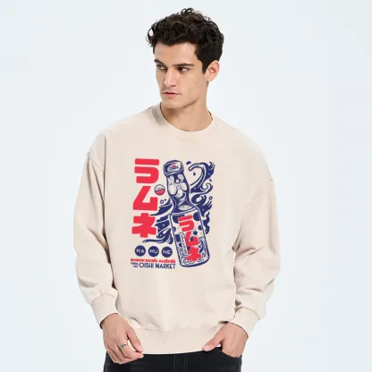 Tokyo-Tiger Ramune Print Japanese Washed Sweatshirt