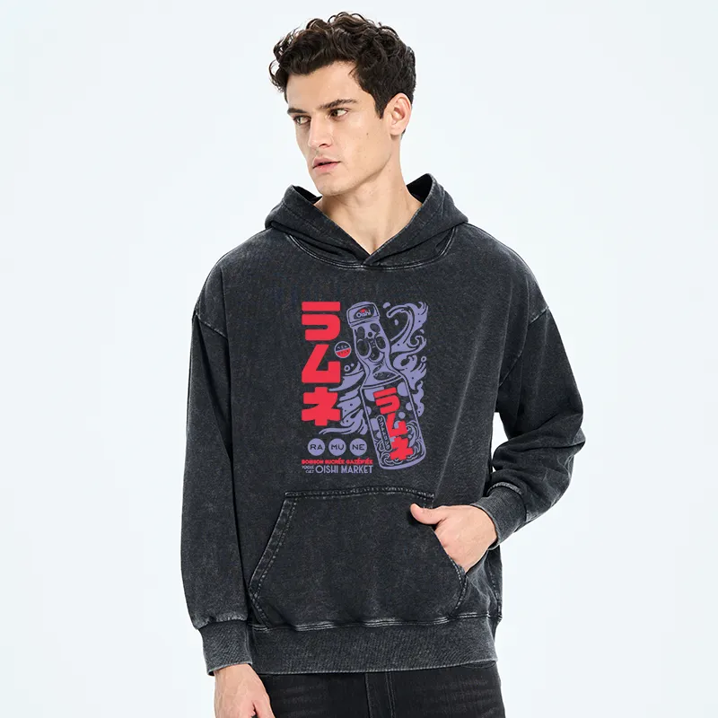 Tokyo-Tiger Ramune Print Japanese Washed Hoodie