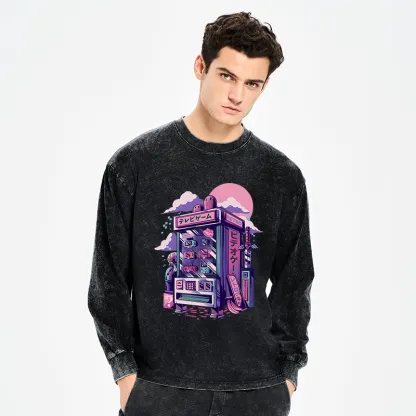 Tokyo-Tiger Japanese Vending Machines Washed Long Sleeve T-Shirt