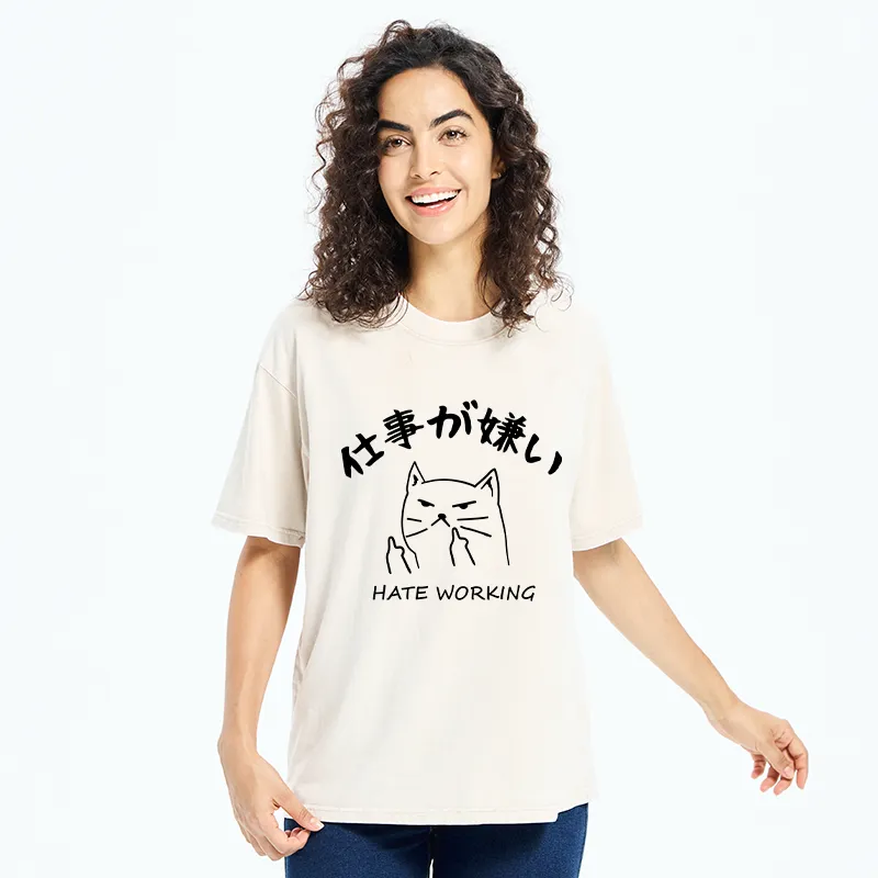 Tokyo-Tiger A Cat That Hates Work Washed T-Shirt-tokyo-tiger