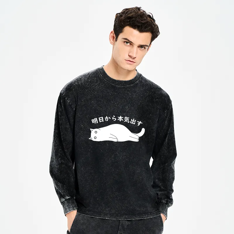 Tokyo-Tiger I'm Going To Get Serious Tomorrow Washed Long Sleeve T-Shirt