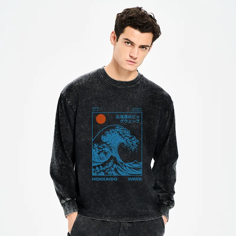 Tokyo-Tiger Hokkaido Wave Japan Washed Long Sleeve T-Shirt