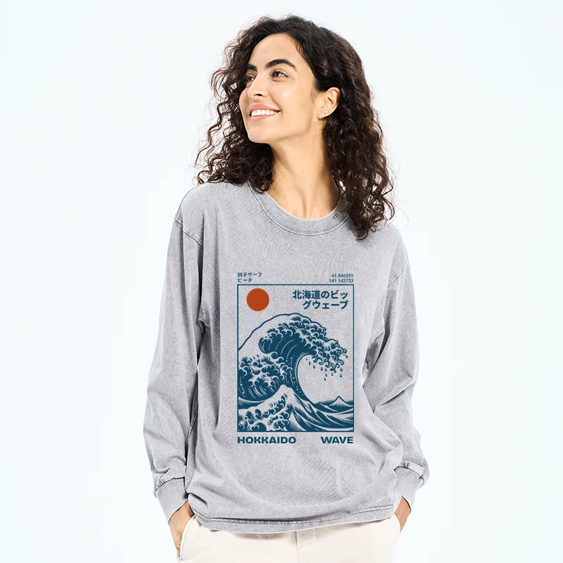 Tokyo-Tiger Hokkaido Wave Japan Washed Long Sleeve T-Shirt
