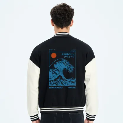 Tokyo-Tiger Hokkaido Wave Japan Embroidery Varsity Jacket
