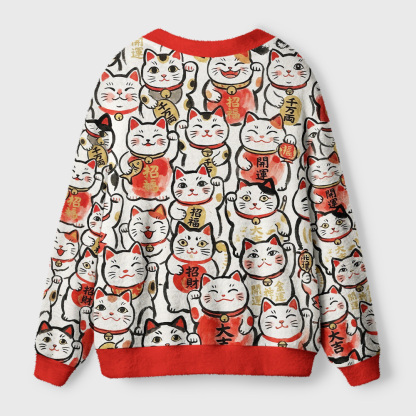 Tokyo-Tiger Maneki Neko Fullprint Ugly Cardigan Sweater