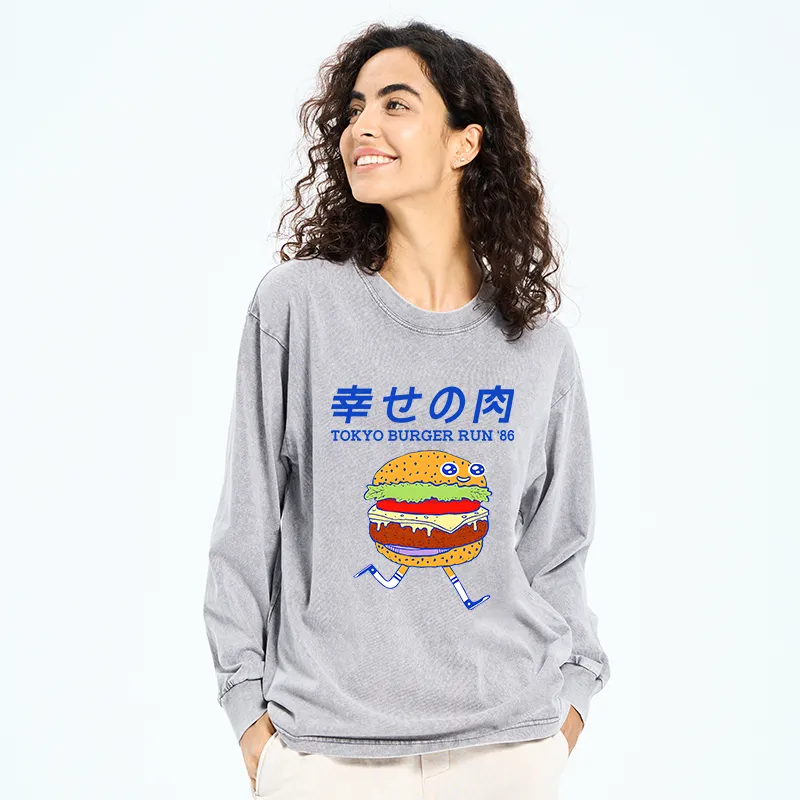 Tokyo-Tiger Tokyo Burger Run Japanese Washed Long Sleeve T-Shirt