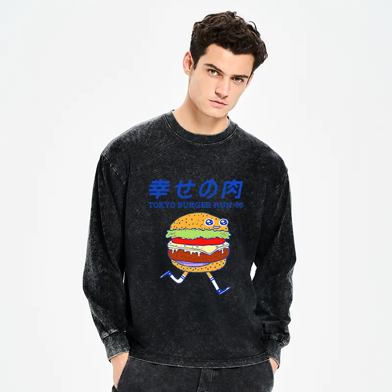 Tokyo-Tiger Tokyo Burger Run Japanese Washed Long Sleeve T-Shirt