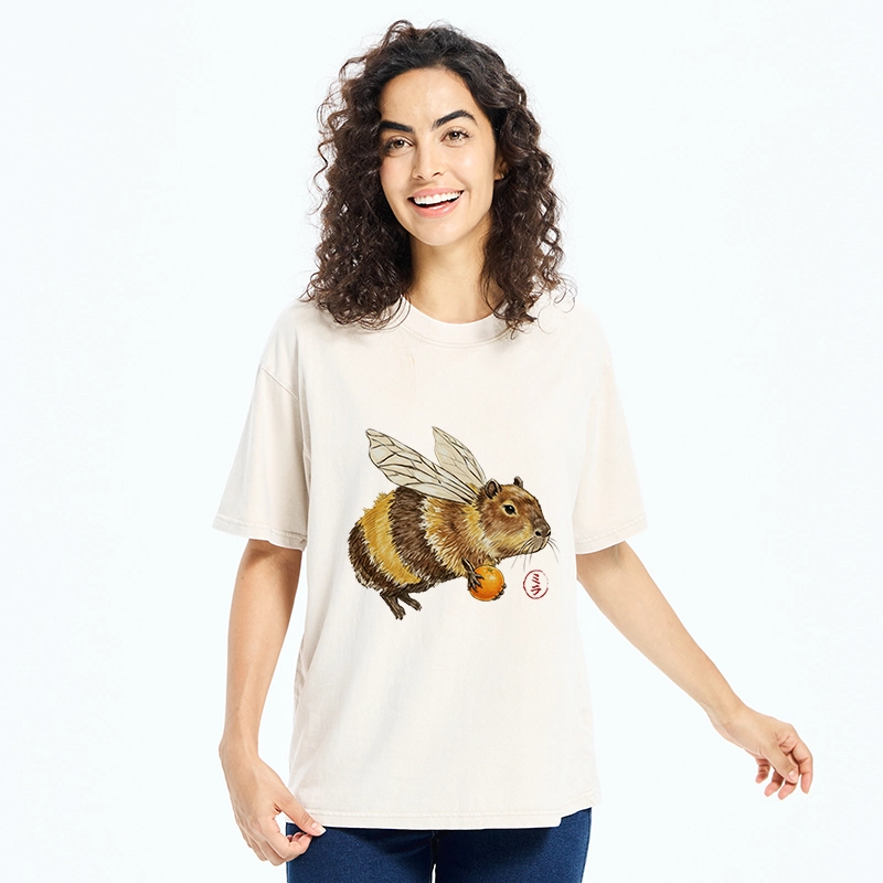 Tokyo-Tiger Funny Capybara Bee Meme Art Washed T-Shirt