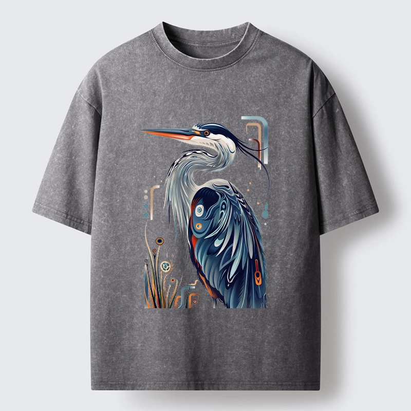 Tokyo-Tiger Stylish Blue Heron Washed T-Shirt