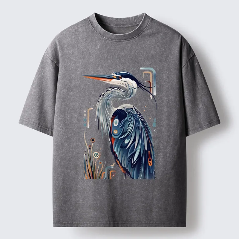 Tokyo-Tiger Stylish Blue Heron Washed T-Shirt