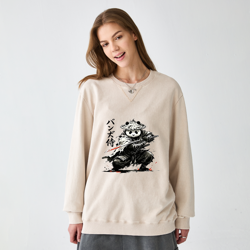 Tokyo-Tiger Panda Samurai Warrior Washed Terry Sweatshirt