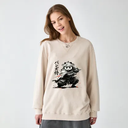 Tokyo-Tiger Panda Samurai Warrior Washed Terry Sweatshirt