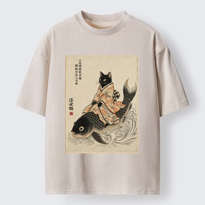 Tokyo-Tiger Vintage Japan Cat Art Washed T-Shirt
