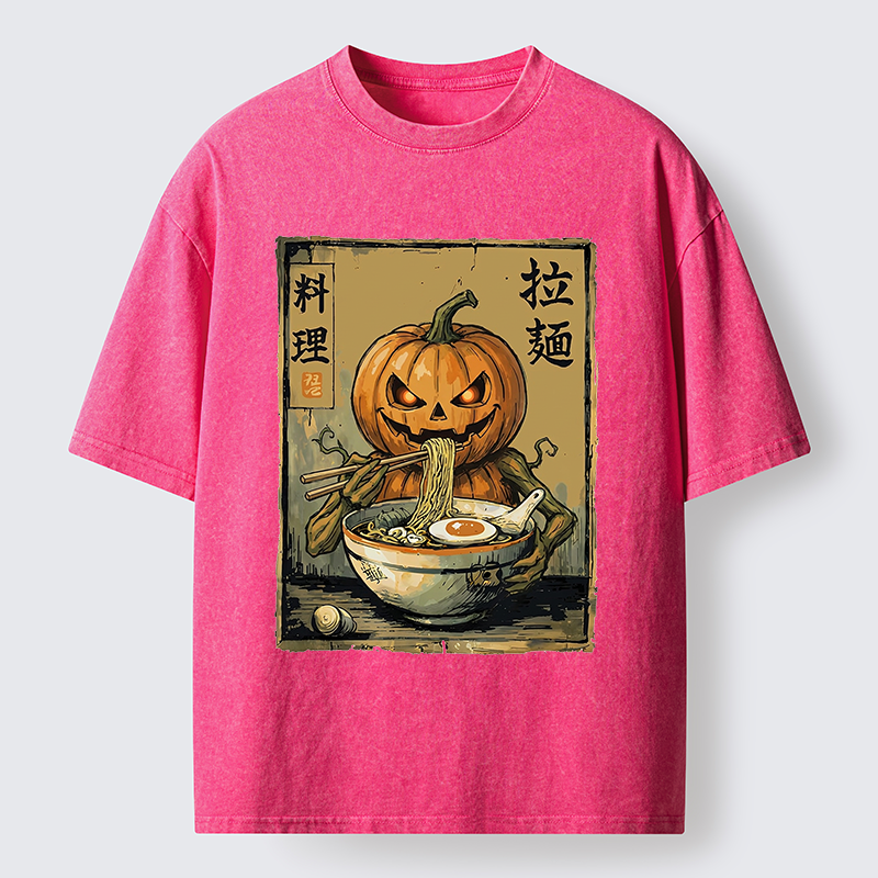 Tokyo‑Tiger Pumpkin Eating Ramen Washed T‑Shirt