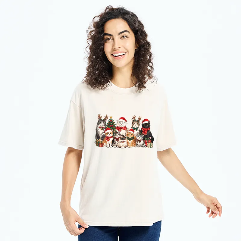 Tokyo-Tiger Christmas Cat Crew Washed T-Shirt