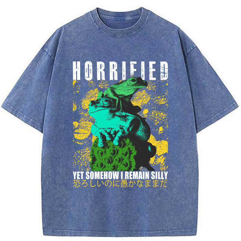 Tokyo-Tiger Horrified Two Frogs Funny Washed T-Shirt