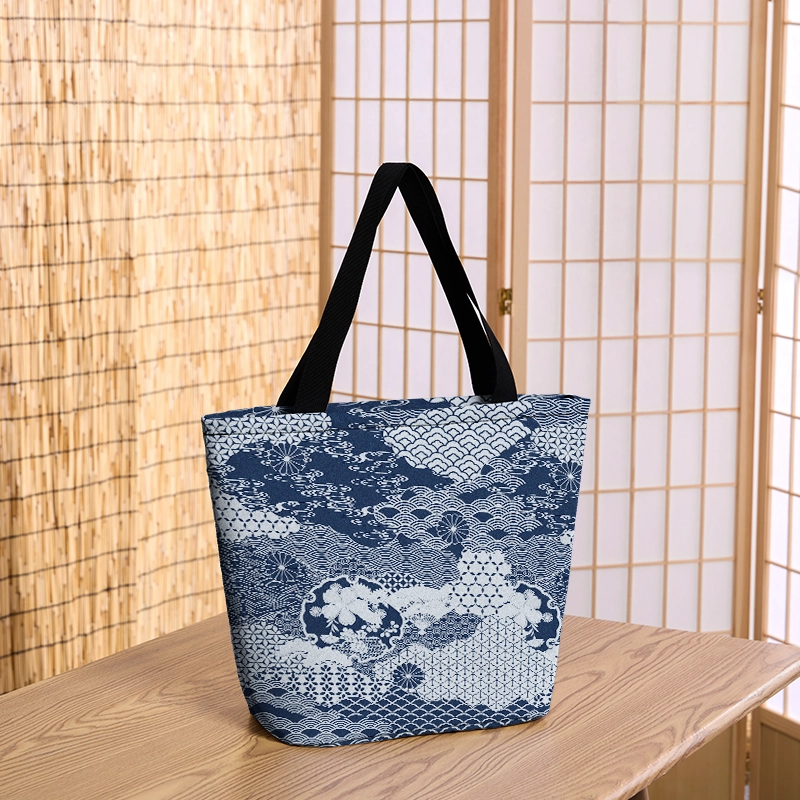 Tokyo-Tiger Elegant Floral Waves Zipper Tote Bag