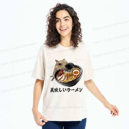 Tokyo-Tiger Funny Ramen Lover Dog Washed T-Shirt