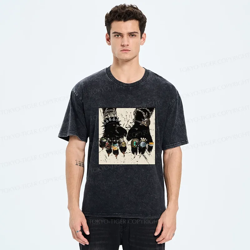 Tokyo-Tiger Funny Rich Cat Washed T-Shirt
