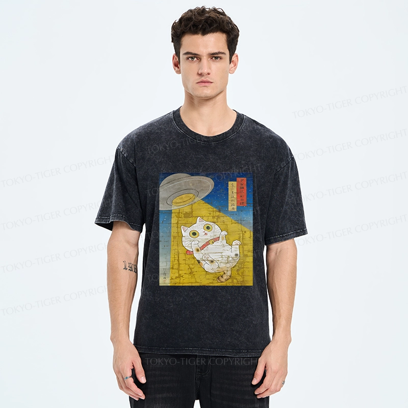 Tokyo-Tiger Funny Meow-FO Kidnapping Cat Washed T-Shirt